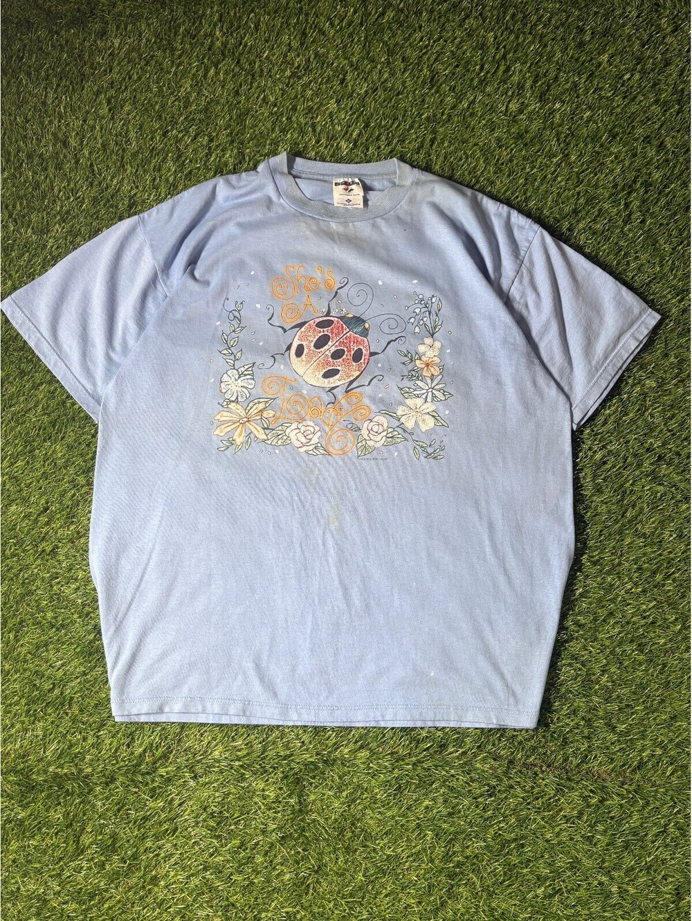 Vintage Nature Jerzees Heavyweight Blend T-Shirt Light Blue Cotton Mens XL